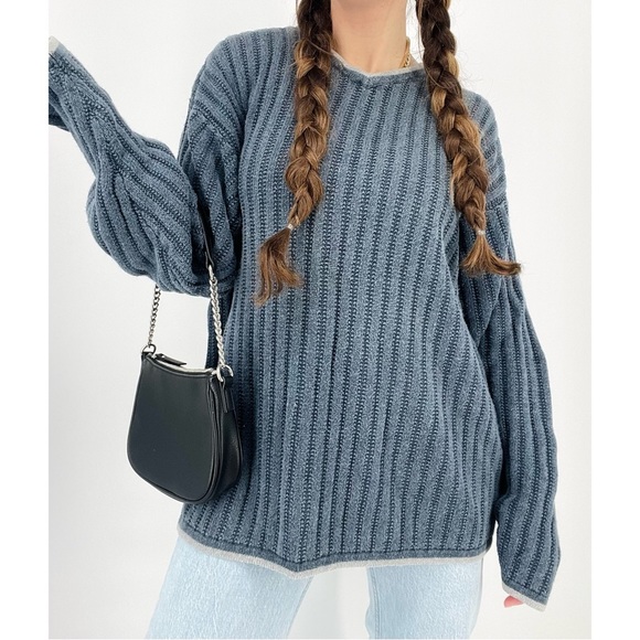 Vintage Other - vintage y2k chunky knit oversized ribbed crewneck sweater in gray size L
